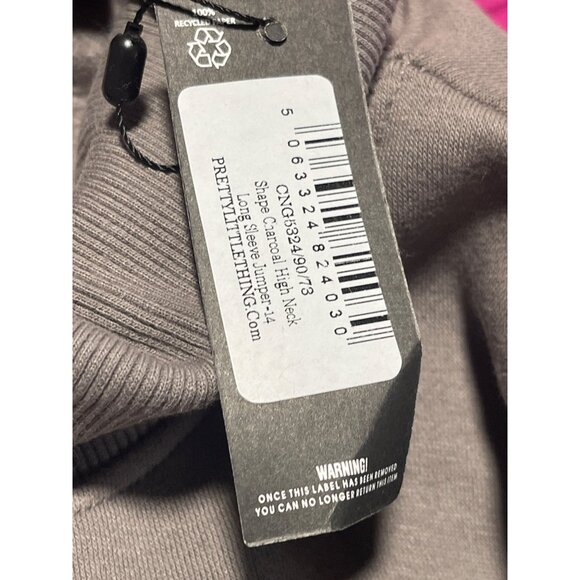 PrettyLittleThing High Neck Cropped Sweatshirt Womens Size 10 Gray Turtleneck - Picture 3 of 5